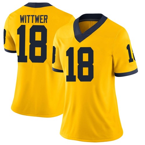 Max Wittwer Michigan Wolverines Women's NCAA #18 Maize Limited Brand Jordan College Stitched Football Jersey VBJ6154CT